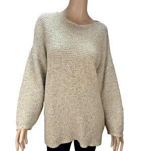 Heritage Womens Irish Ribbed Knit Oversized Fisherman Sweater Size M Beige Wool